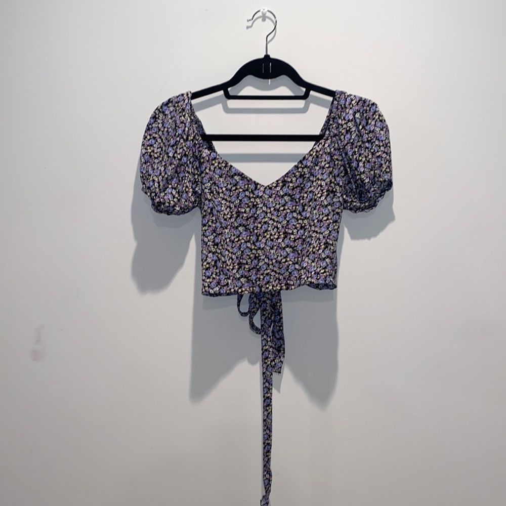 Blue and purple floral crop top. Small. Never worn.